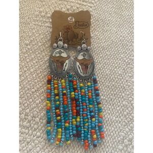 Justin Cow Skull Tassel Beaded Western Earrings